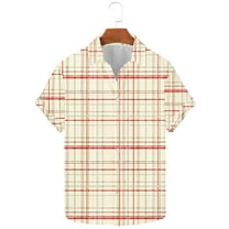 Mens Plaid Shirts Summer Loose Tshirt Tops Short Sleeve Blouse Button Doen Outfits Lapel Collar Clothings Trendy Loose Blouses