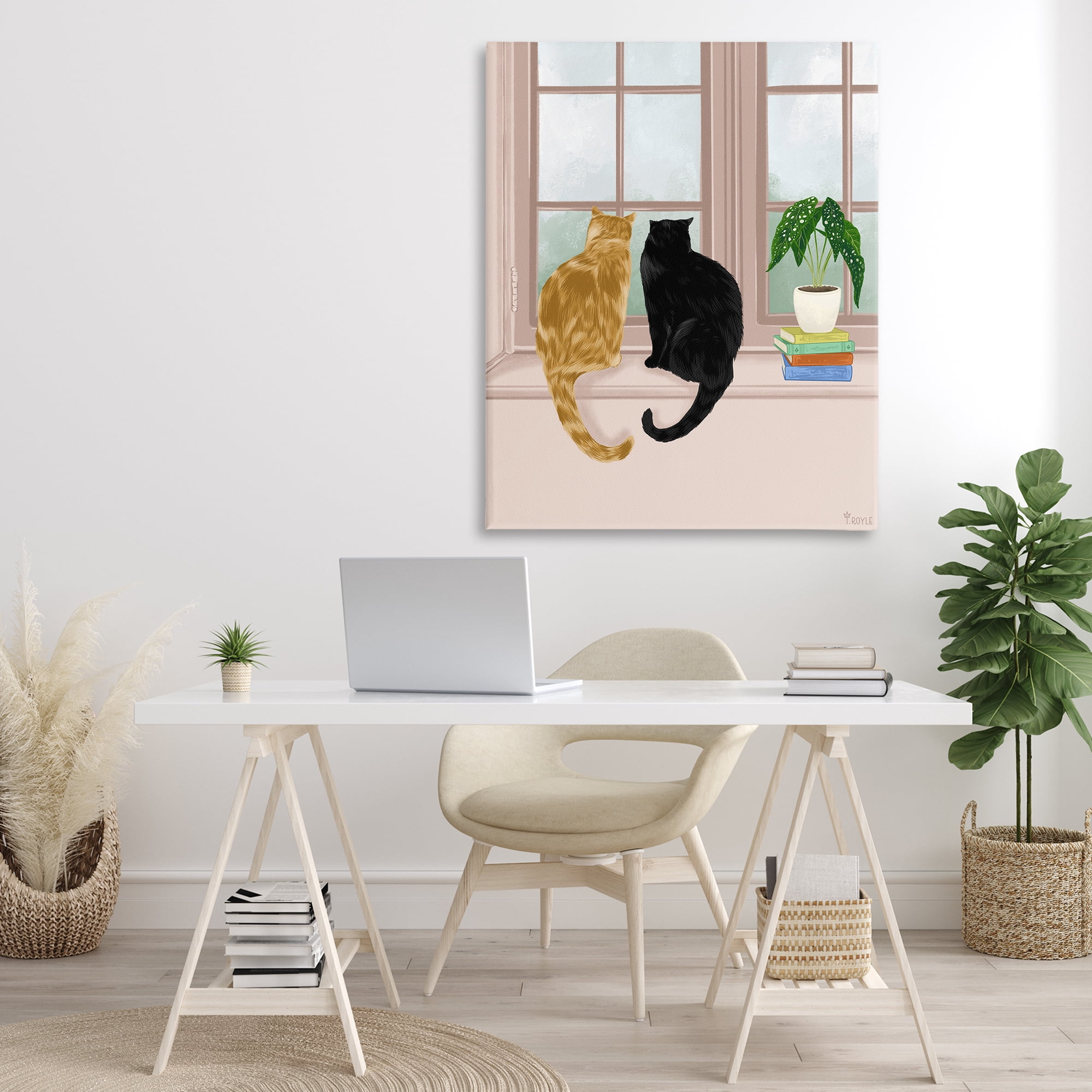 Stupell Industries Cat Pair in Windowsill Animals & Insects Painting Gallery Wrapped Canvas Art Print Wall Art, 36 x 48
