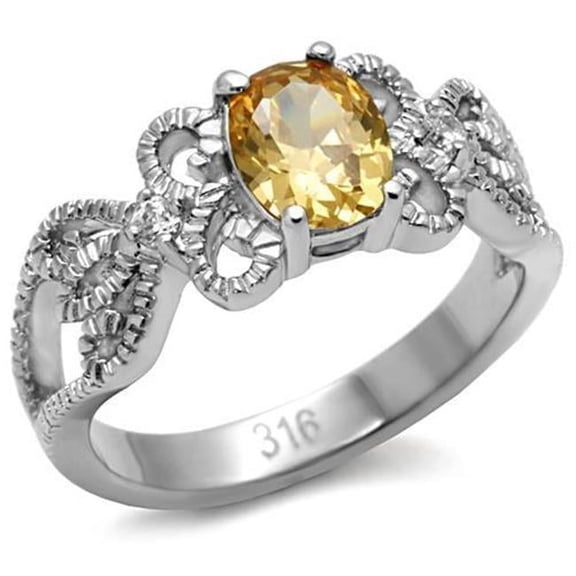 Women High Polished Stainless Steel Ring with AAA Grade CZ in Champagne - Size 6