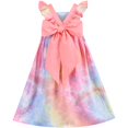 thumbnail image 2 of Sunny Fashion Girls Dress Tie Dye Backless Pink Bow Tie Cross Ruffle Flare Sleeve 4 Years, 2 of 5