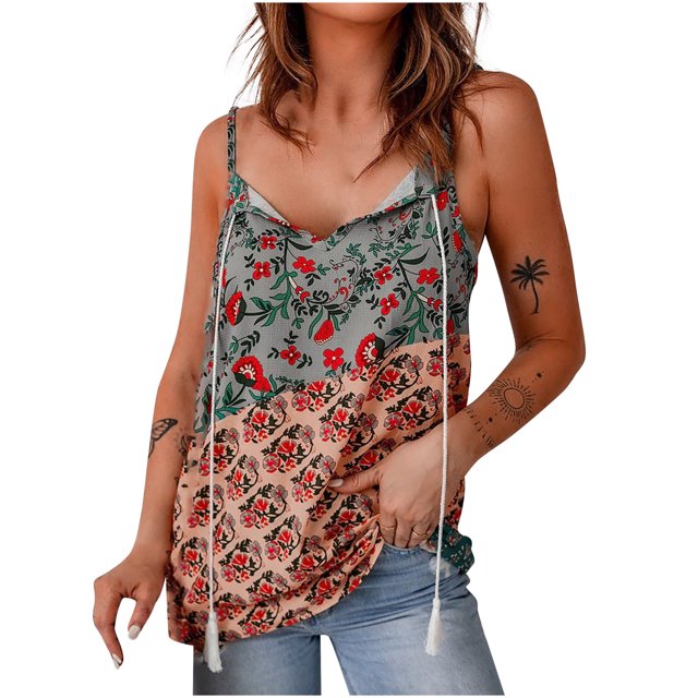 Tops de mujer Moda Casual Correa suelta Floral Impreso Señoras Chaleco Tops Pompotops lopia994578