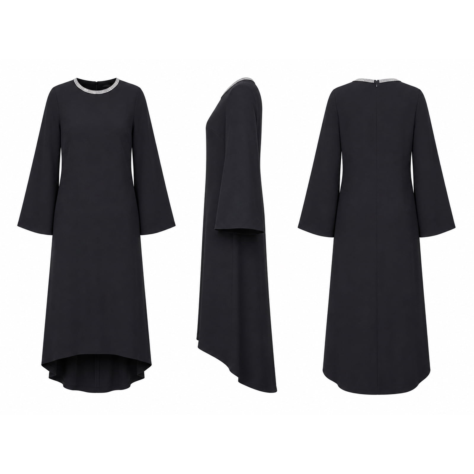 Alvantor Women's Cape Sleeve Midi Dress with Trimmed Neckline, Black