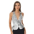 thumbnail image 3 of Hansber Womens Sequin Vest Sparkle Glitter Concert Party Dressy Waistcoat Disco Dance Shiny Jacket Top Silver S, 3 of 6