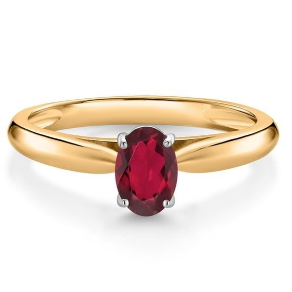 Gem Stone King 0.50 Ct Oval Red Mystic Topaz 10K Yellow and White Gold Solitaire Engagement Ring (Size 8)