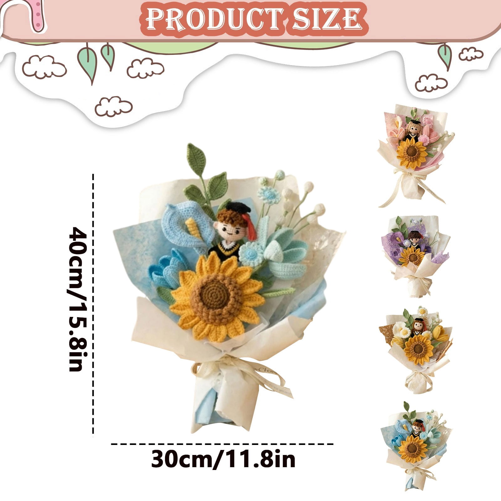 Home Accent Decor, Graduation Celebration Gift, Crochet Floral Bouquet, Knitted Sunflower Gift, Artificial Knit Flowers, Handmade Grad Gift, Crochet Bouquet Decor, Sunflower Knitted Bouquet