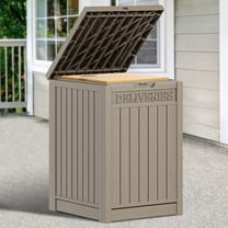 Dextrus 51 Gallon Outdoor Garden Resin Storage Deck Box with Lockable Secure Waterproof Light Brown