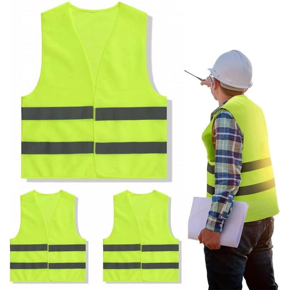 3 Pcs Hi Vis Vest, Yellow Jackets Reflective Hi Vis Jacket, Safety Reflective Vest Hivisible Vest for Traffic Work, Security Guard, Running Mens Womens Boys Girls