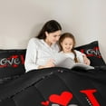 thumbnail image 5 of Manfei Love Heart Print 3 Pieces Queen Comforter Set for Boys Girls,Romantic Valentine's Day Ultra Soft Bedding Sets,Black Red Bedding Comforter Set,Ultra Soft Home Decor,Reversible, 5 of 8