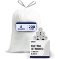 thumbnail image 1 of FZCHUN-8 Gallon Trash Bags │ 0.7 Mil │ White Drawstring Garbage Can Liners │ 22" x 22" (200 Case), Count, 1 of 4