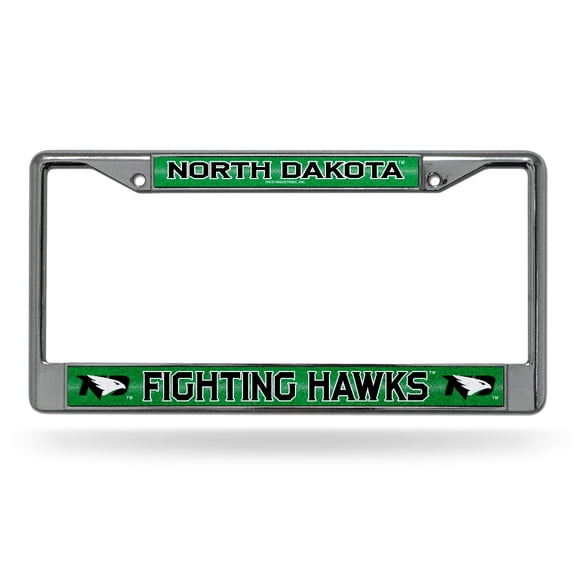 North Dakota NCAA Fighting Hawks Standard Size Chrome License Plate Frame - It Sparkles! - Let's Go!