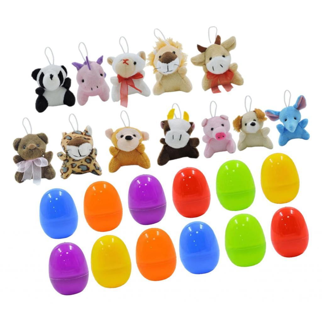 FVDPWYE 12 Pieces Easter Eggs Filled Mini Plush Animal Toy Figures Funny Colorful Cute Ornaments for Easter Basket Stuffers Kid Gifts