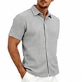 thumbnail image 2 of FRSASU Men's Casual Polo Shirt Summer Short Sleeve Vacation Button Down Beach Knit Stretchy Golf Shirts Gray, 2 of 7