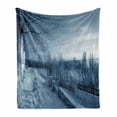 thumbnail image 1 of Winter Soft Flannel Fleece Throw Blanket, Ice Cold Frozen Snowy Scenery from Castle Like Balcony with Leafless Branches Artwork, Cozy Plush for Indoor and Outdoor Use, 50" x 60", White, by Ambesonne, 1 of 6