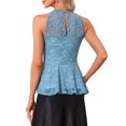 thumbnail image 3 of INSPIRE CHIC Lace Peplum Top for Women's Elegant Sweetheart Neck Sleeveless Tops XL Blue, 3 of 6