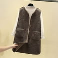 thumbnail image 2 of Yigetop Fleece Vest, Women's Solid Color Lambhair Round Tie Pocket Warm Loose Casual Long Vest Sherpa Vest Womens Brown 2XL, 2 of 5