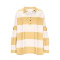 thumbnail image 3 of dGslk Womens Long Sleeve Striped Polo Shirt Loose Fit Casual Button Down Pullover Lightweight Top for Everyday Wear Yellow M, 3 of 7