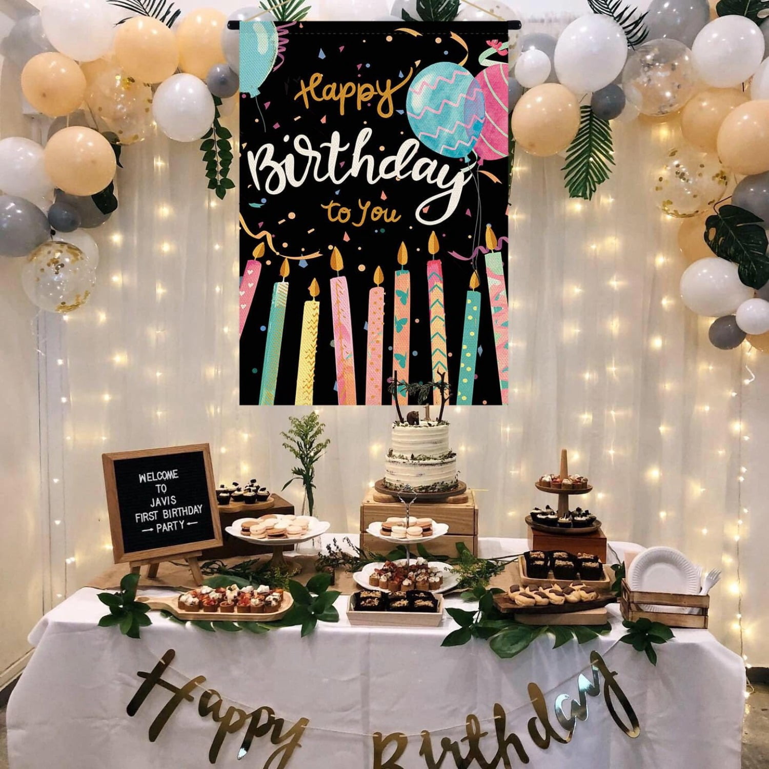 Happy Birthday House Flag Double Sided Birthday Party Welcome Garden Yard Flag Vertical Farmhouse Outdoor Outside Home Celebration Decoration