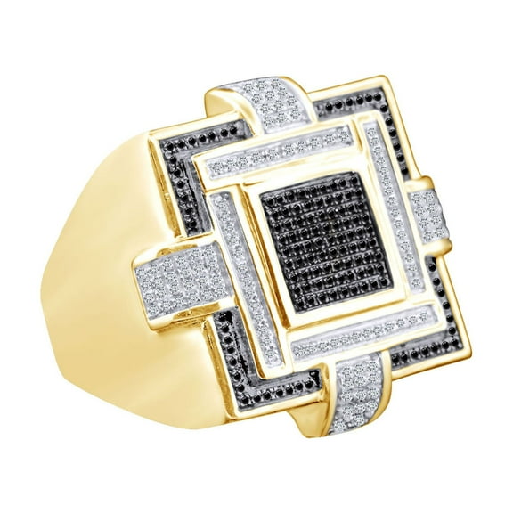 AFFY 0.29 Carat Round Black & White Natural Diamond Men's Promise Ring 14k Gold Over Sterling Silver