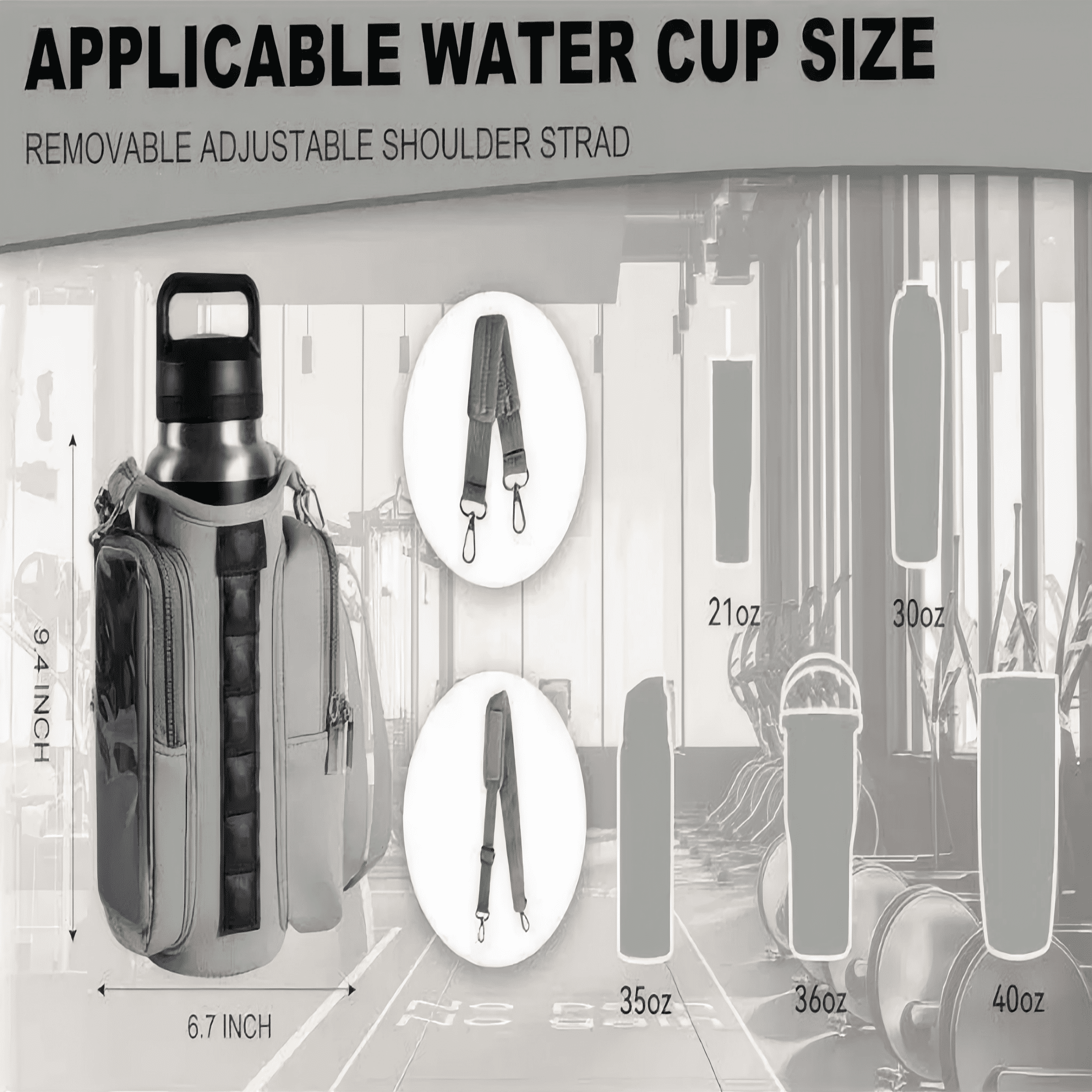 Magnetic Gym Water Bottle Bag with Transparent Window, Fits 21-40 oz Bottles