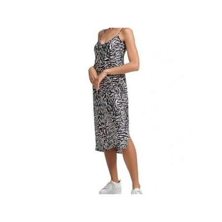 CALVIN KLEIN JEANS Womens Black Adjustable Slitted Slip Dress Unlined Pullover Printed Spaghetti Strap V Neck Midi Dress M