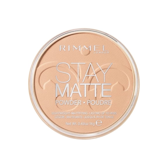 Rimmel Poudre pressée Stay Matte, texture légère et crémeuse, couvrance élevée, contrôle durable de la brillance jusqu'à 5H, 100% sans cruauté