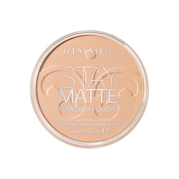 Rimmel Poudre pressée Stay Matte, texture légère et crémeuse, couvrance élevée, contrôle durable de la brillance jusqu'à 5H, 100% sans cruauté