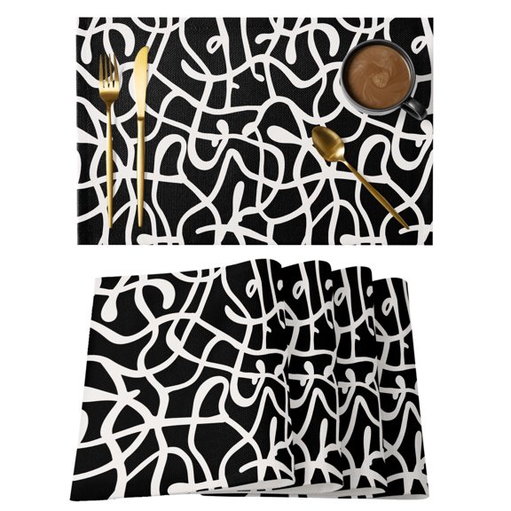 Black Intertwined Vines Placemats Set of 6 Abstract Bold Lines Place Mats Table Mats Kitchen Dining Home Outdoor Party Table Decoration