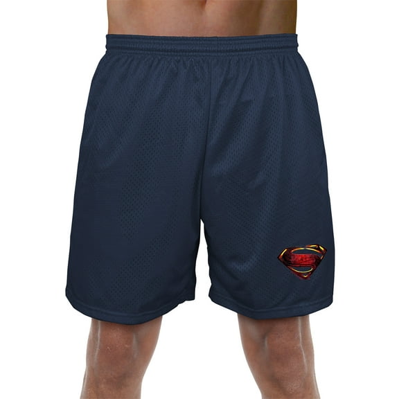 Justice League Movie Superman Logo Mens Lined Mesh Shorts, Navy, Large
