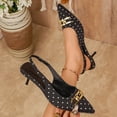 thumbnail image 5 of Womens Slingback Heels Metal Chain Pointed Closed Toe Sandals Elastic Band Elegant Print Summer Dress Pumps Shoes Black Size 11, 5 of 7