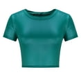 thumbnail image 5 of JIUKE Going out Tops for Women Short Sleeve Shirts Crewneck Crop Tops Stretchy Slim Fitted Basic Tees Size S, 5 of 7