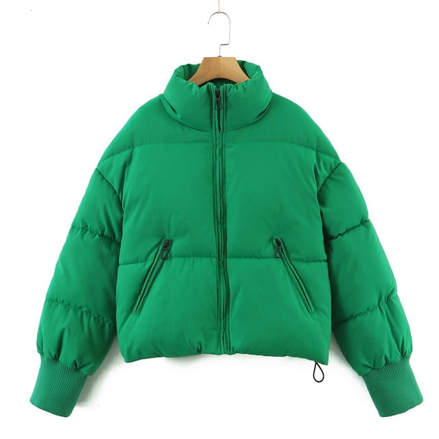 Chaqueta de algodón cálida y sencilla con cuello alto, informal, urbana y versátil para mujer
