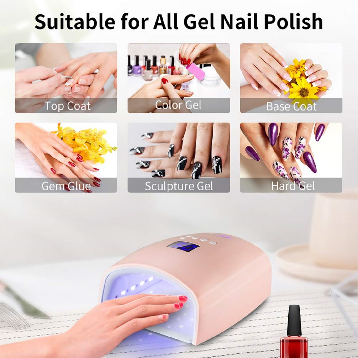 48W Rechargeable UV LED Nail Lamp,Cordless Professional Gel Nail Art Lights Manicure Tools for Home and Salon