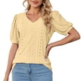 thumbnail image 2 of Tittly T Shirts for Women Spring Tops for Women Women's Puff Short Sleeve Solid Tunic Top V Neck Hollow Out Loose Tshirts Tshirts Shirts Basic Tees Yellow XXL, 2 of 9