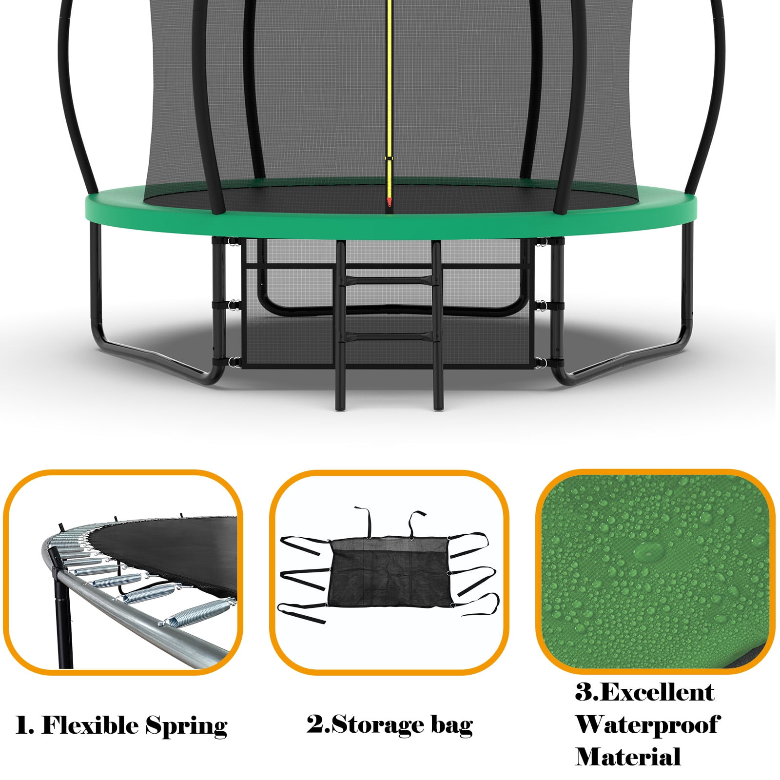 EUROCO Outdoor Trampoline with Basketball Hoop & Two-Step Stairs, 10FT 12FT 14FT 15FT 16FT Trampoline for Adults and Kids