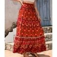 thumbnail image 4 of SWSMCLT Women's High Waisted Skirt Summer Long Boho Skirts Gypsy Hippie Ruffle Pleated Flowy Beach Casual Elastic Elastic Waist Red Medium, 4 of 4