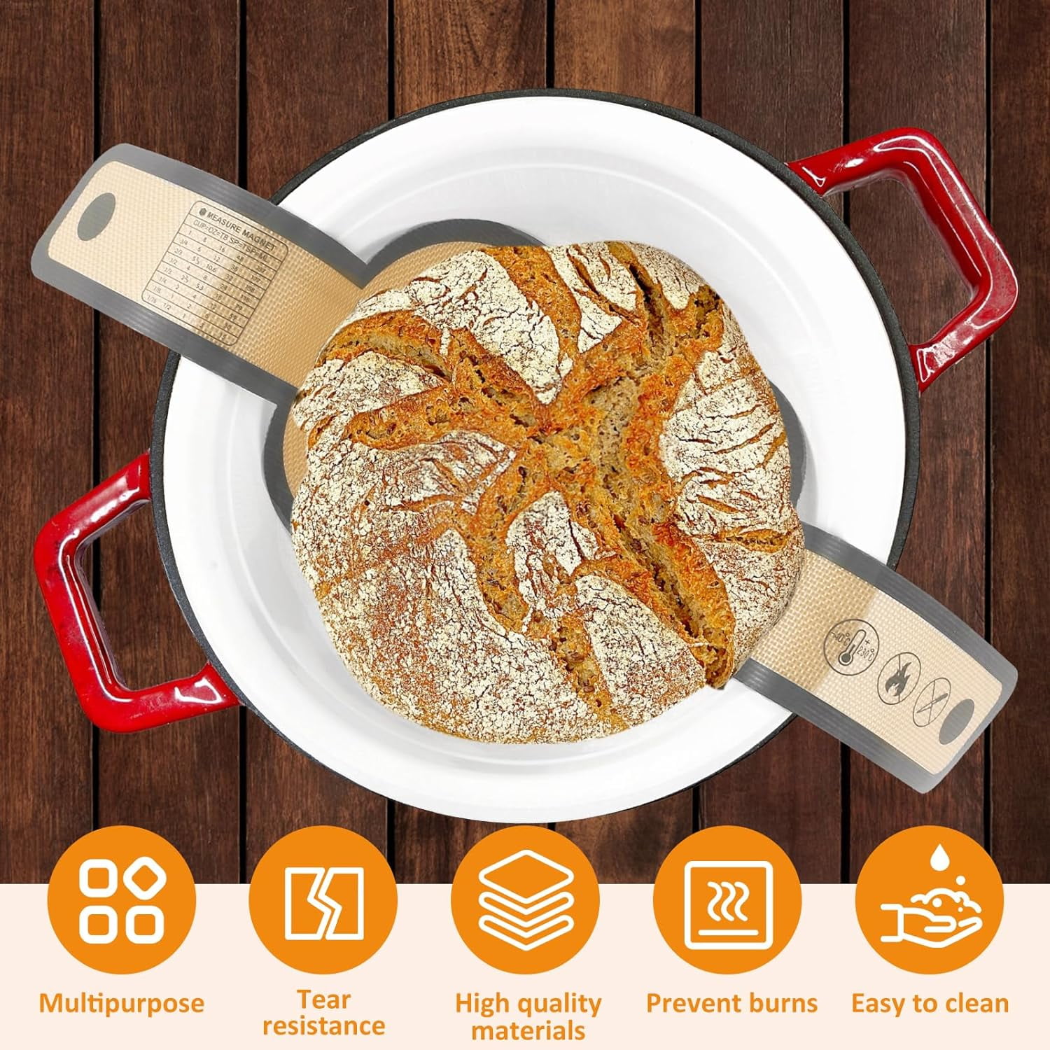 Wiher 4 Pack Thickened Silicone Bread Sling, Reusable Sourdough Bread Baking Mat For Dutch Oven, Non-Stick, Easy To Clean, With Extra Long Handles Bread Baking Sheet Liner Elliptic