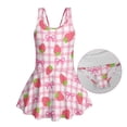 thumbnail image 6 of COEQINE Girls Swim Dress Fashion One Piece with Flowy Skirt & Built-in Brief, Classic Tank Style U-Neck and Wide Straps Swimsuit, for Beach & Pool, Sizes 5-6, Pink Strawberry Bow Plaid, 6 of 8