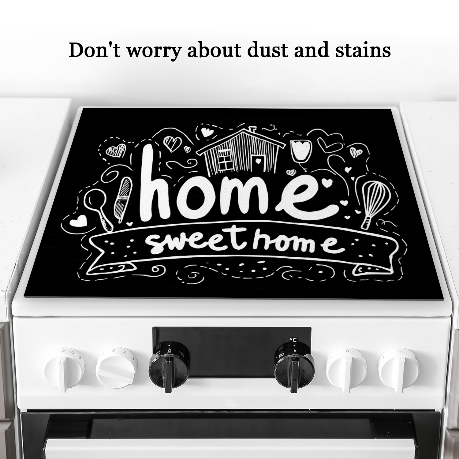 Square Flat Top Stove Cover, Fun Sweet Home Lovely Print Foldable Range Covers Expands Usage Spaces for Gas Stove, Oilproof Waterproof Decoration Mat for Kitchen RV (28×20 Inch)