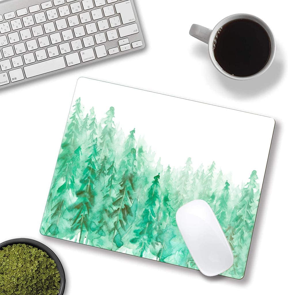 Green Forest Mouse Pad Abstract Fog Forest Watercolor Trees Mouse Pad Gaming Mouse Mat Square Waterproof Mouse Pad Non-Slip Rubber Base MousePads for Office Home Laptop Travel