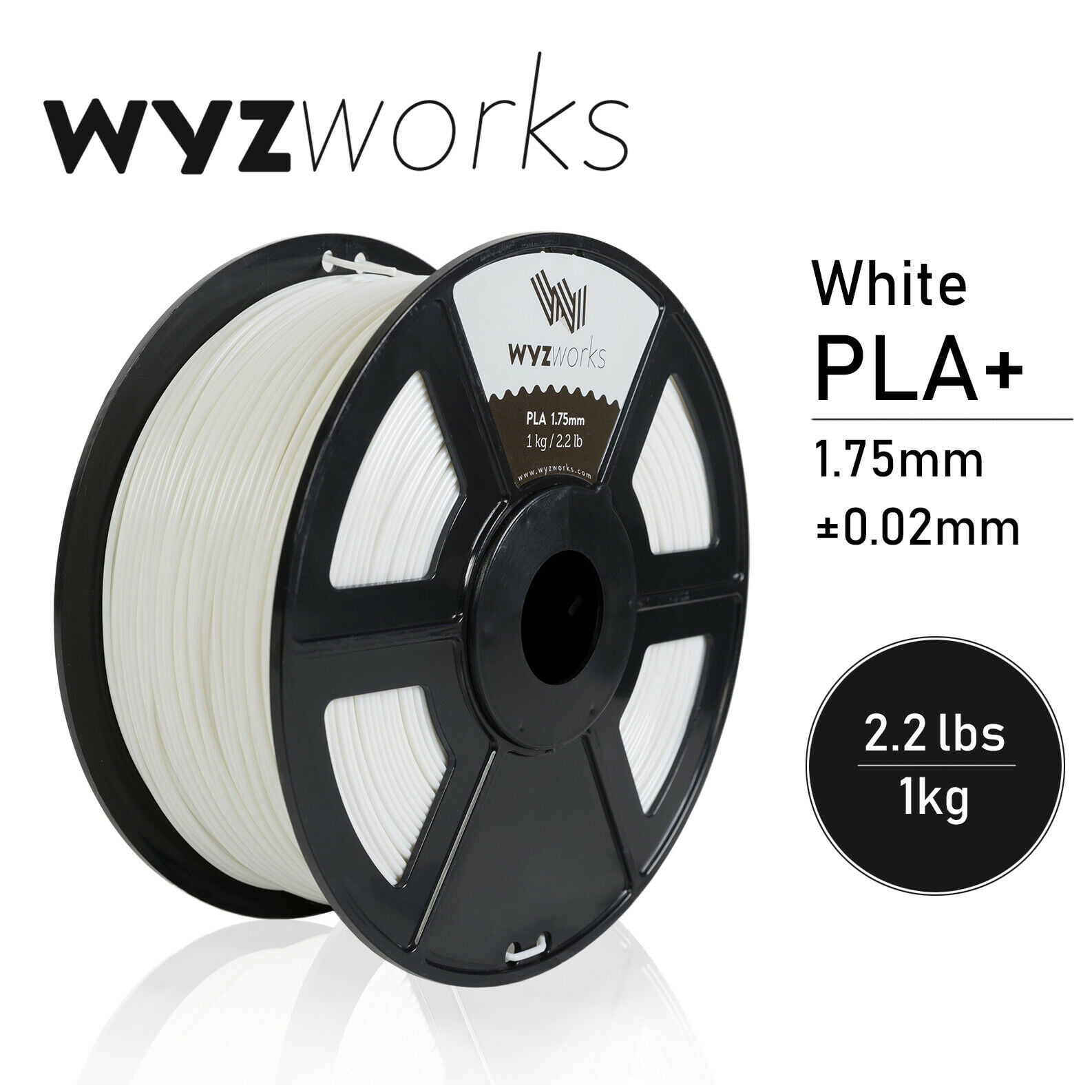 White WYZwork 3D Printer Premium PLA Filament 1.75mm 1kg/2.2lb 