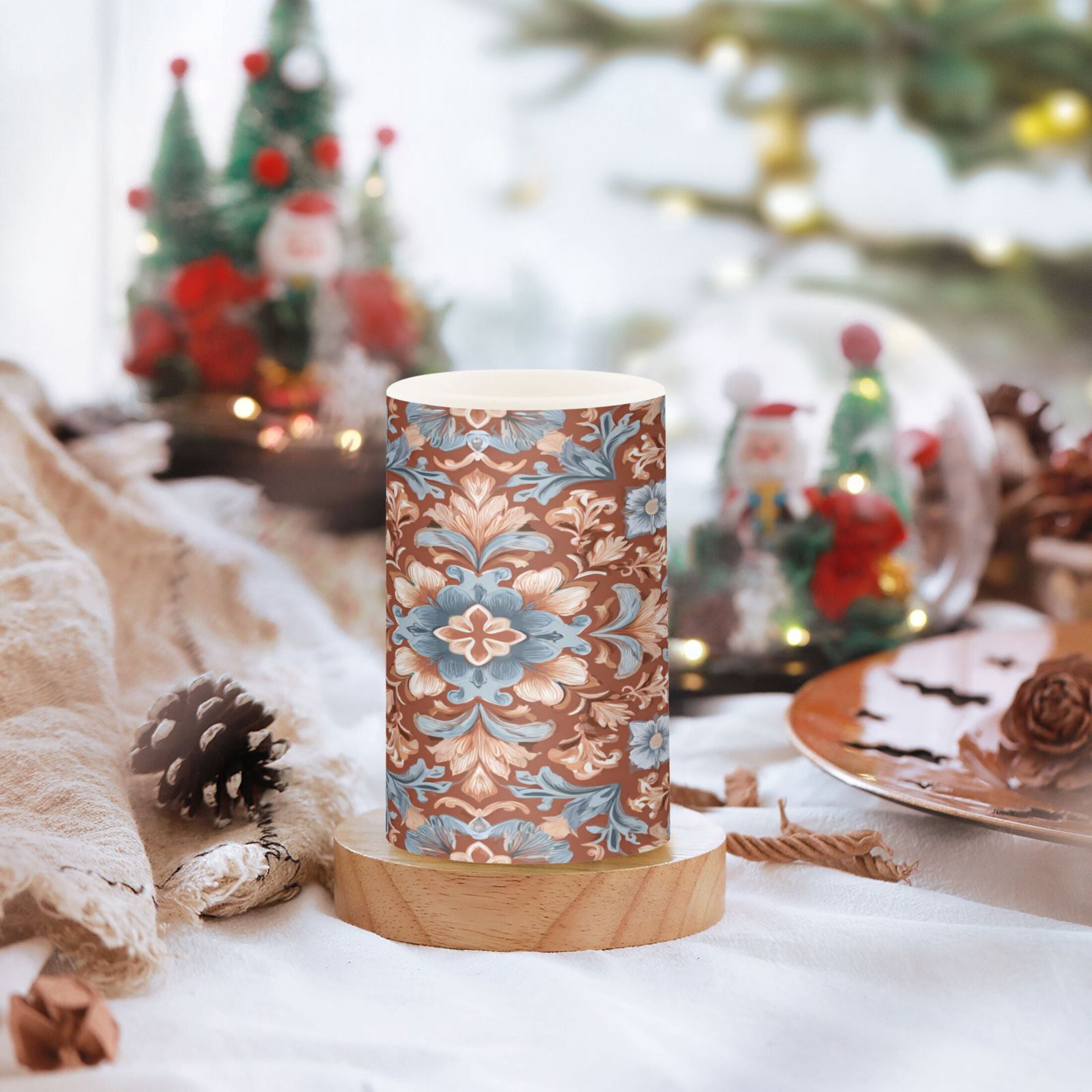Electronic Candles Light Combination 3x5In, 3x4In Flameless Candles Plastic Festive Decoration Party Christmas Decoration Terracotta Tile Ornate Details