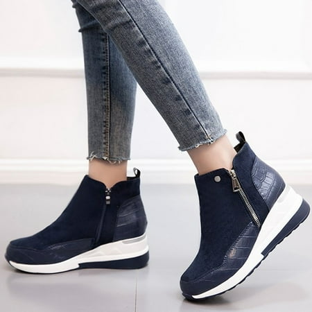 

Wefuesd Cowgirl Boots Uggs Fashion Women S Shoes Thick-Soled Colorblock Brock Wedges Short Boots Blue 39