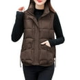 thumbnail image 4 of Htigea Womens Quilted Vest Lightweight Sleeveless Jacket with Pockets Stylish Zip Up Stand Collar Outerwear Coffee XXL, 4 of 9