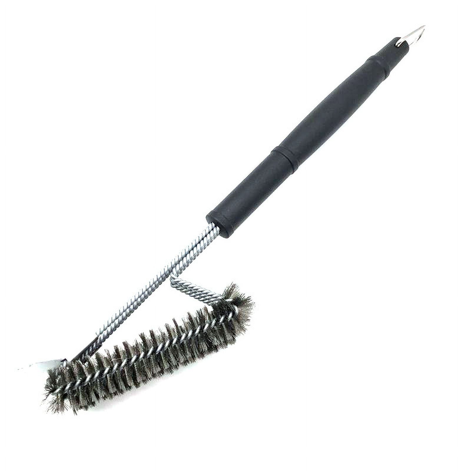 18-inch BBQ Brush and Scraper - Three rows of reinforced stainless steel bristles - Best heavy-duty outdoor BBQ brush for all types of grills - 18-inch long BBQ brush handle