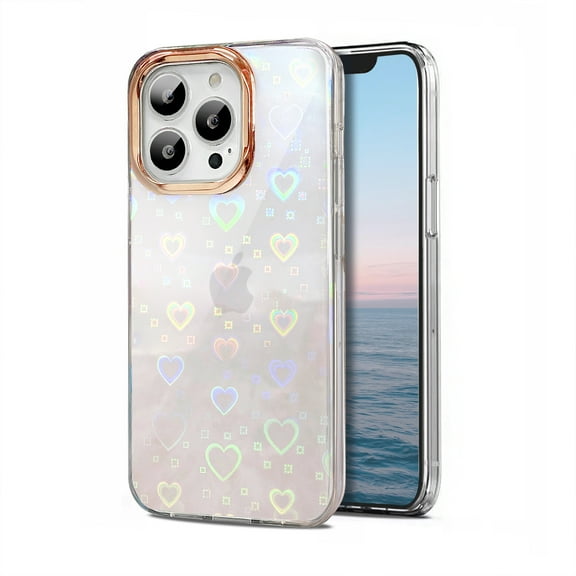 Allytech for iPhone 13 Pro 6.1 inch 2021 Case for Girls Women, Cute Glitter Clear Gradient Laser Shell Slim Soft TPU Rubber Transparent Shockproof Case for iPhone 13 Pro 2021(6.1"), Rainbow Love
