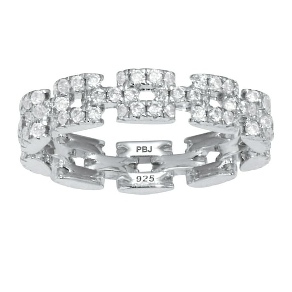 PalmBeach Jewelry 1.08 TCW Round Cubic Zirconia Sterling Silver Eternity Link Ring