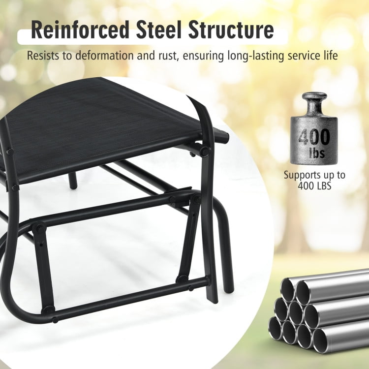 Aimee Lii Outdoor Double Chair, Patio Glider Bench, Porch, Backyard, Sturdy, Black Aimee Lii Outdoor Double Chair, Patio Glider Bench, Porch, Backyard, Sturdy, Black