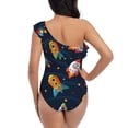 thumbnail image 5 of Rateoe Spaceships and Stars Pattern Women One Piece Swimsuits Tummy Control One Shoulder Bathing Suits Ruffle Swimwear-X-Large, 5 of 6