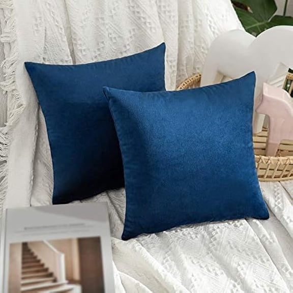 Eryueer Velvet Soft Decorative Square Throw Pillow Case Cushion Covers Pillowcases for Livingroom Sofa Bedroom with Invisible Zipper 12"x12" 2 Pieces Navy