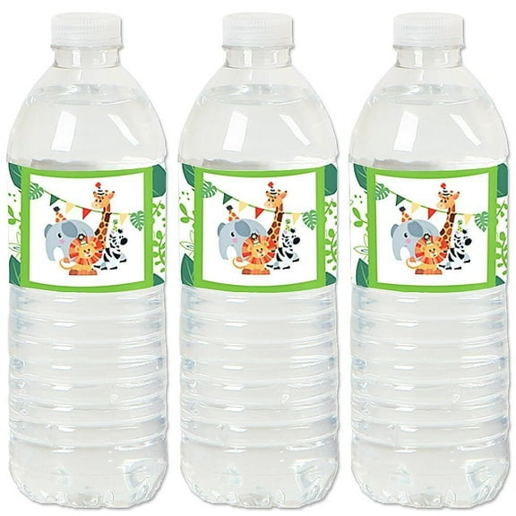 Big Dot of Happiness Jungle Party Animals - Safari Zoo Animal Birthday Party or Baby Shower Water Bottle Sticker Labels - Set of 20